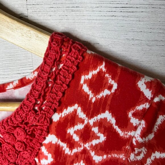 Charter Club Top Womens Size P/L Red & White Geometric Embroidered Chest Cotton - Picture 12 of 16